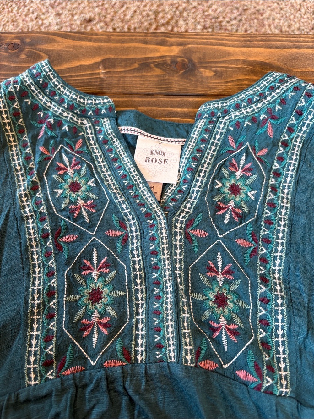 Knox Rose Teal Embroidered Sleeveless Camisole with Pink & White Accents - Picture 4 of 4